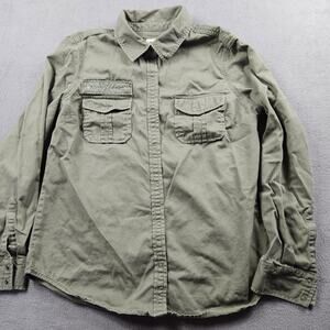 Arizona Jeans amAZing Shirt Womens L Army Green Button Up Utility Military